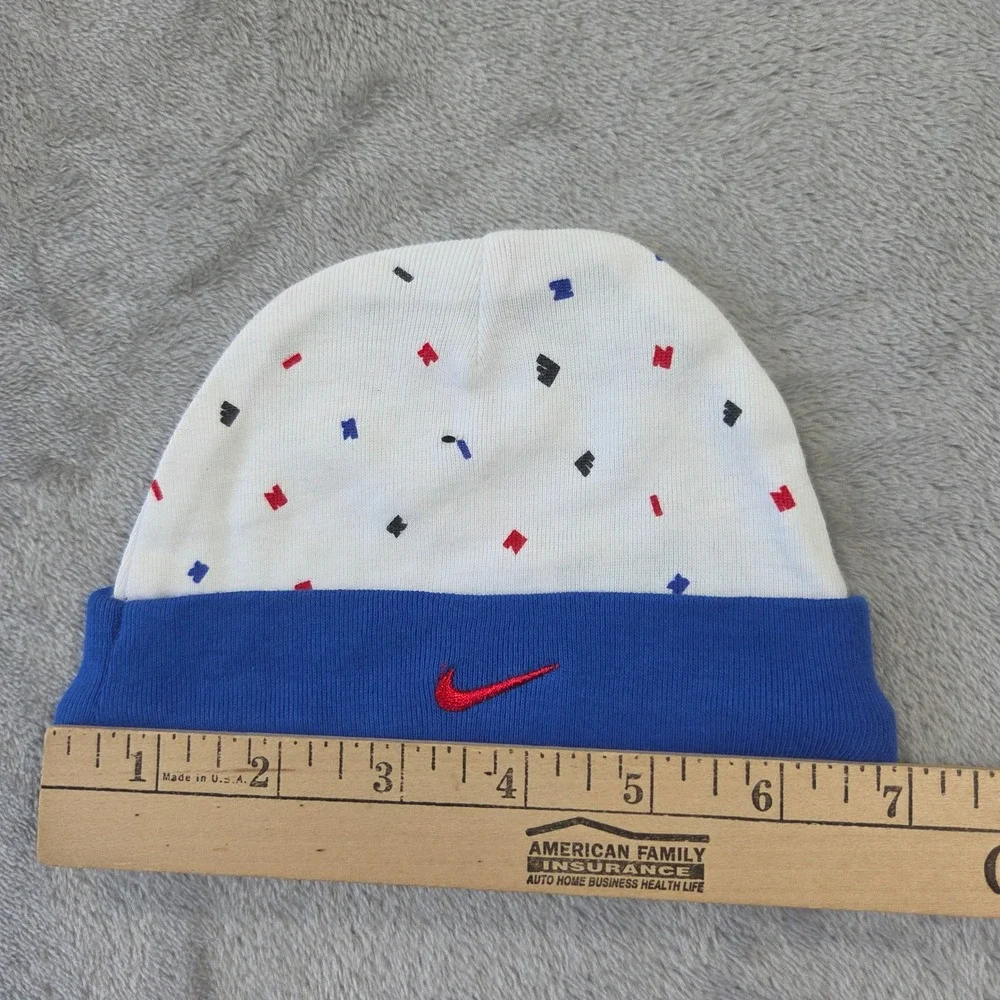 Nike Baby Beanie Hat 0-6M White Blue Confetti Cotton Knit Swoosh Logo Streetwear